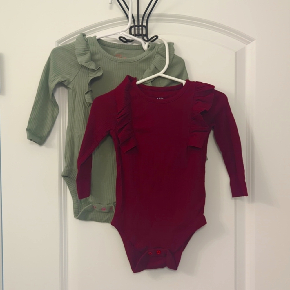 Baby Cat & Jack 12m onesies 1 maroon 1 green